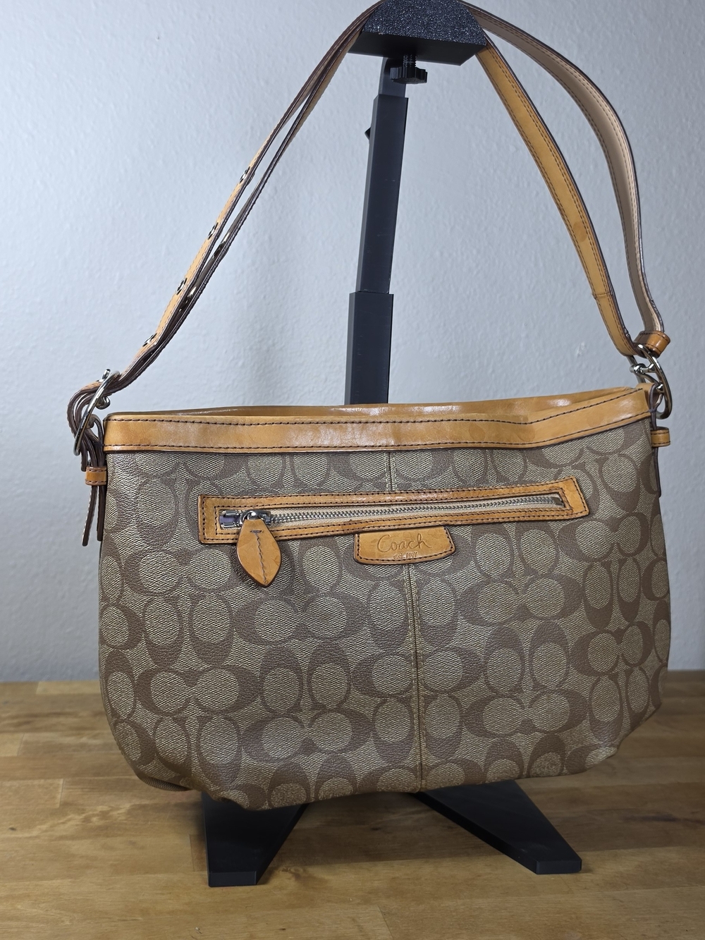 Coach Signature Jacquard Ergo Hobo Shoulder Bag Tan Leather Y2K